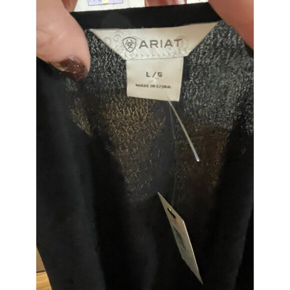 NWT Ariat Womens Sleeveless Embroidered Fringe Vest L/G Black Rayon Bohemian Sty - Picture 6 of 7